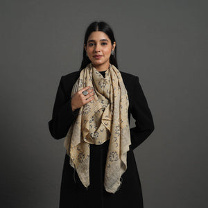 Beige - Block Print Pedana Kalamkari Wool Stole 18