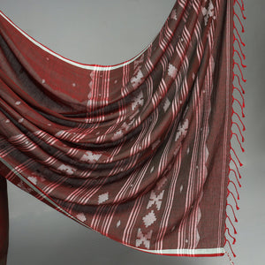 Brown - Handloom Cotton Phulia Jamdani Saree with Tassels