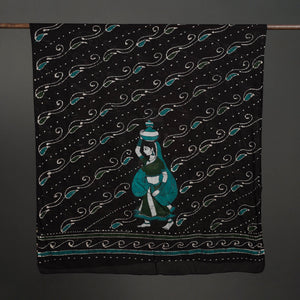 Black - Cotton Hand Batik Print Dupatta 35