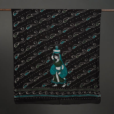 Black - Cotton Hand Batik Print Dupatta 35