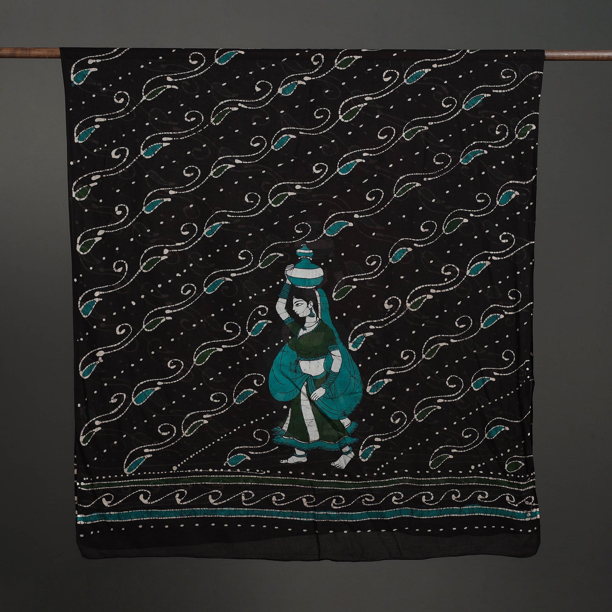 Black - Cotton Hand Batik Print Dupatta 35