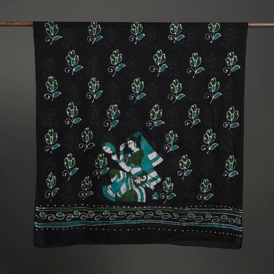 Black - Cotton Hand Batik Print Dupatta 34