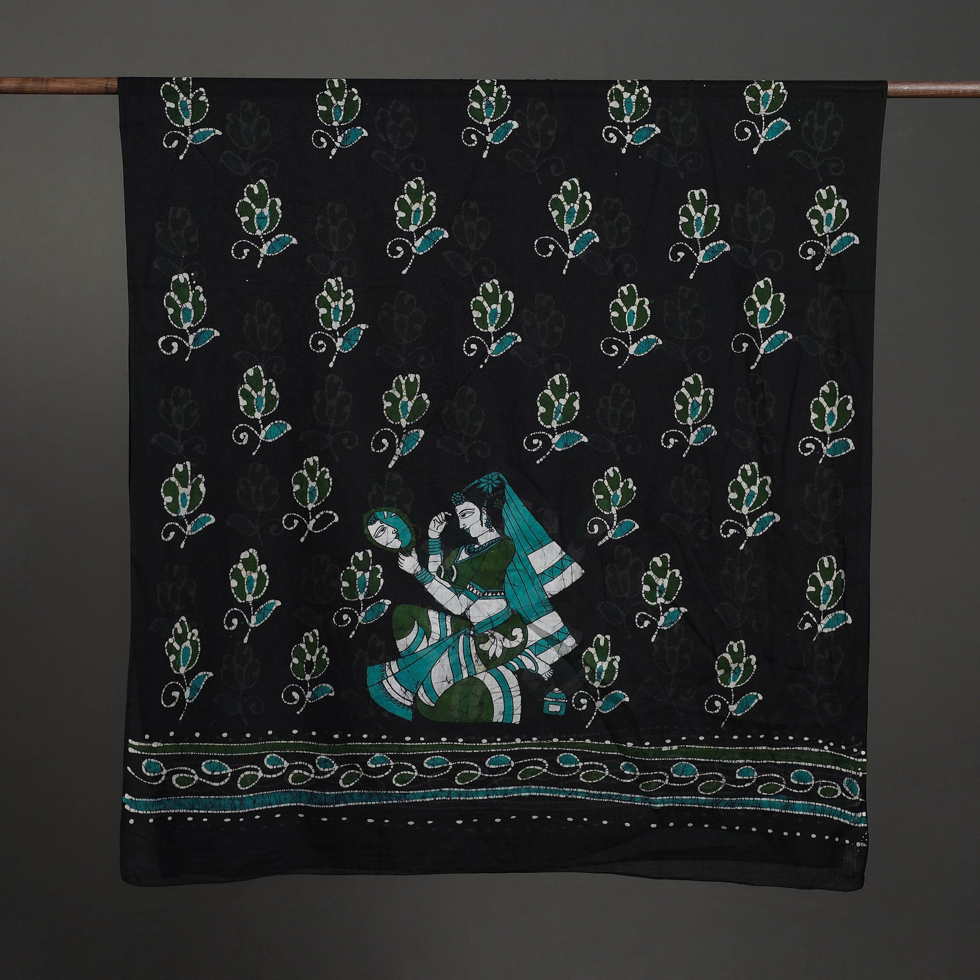 Black - Cotton Hand Batik Print Dupatta 34