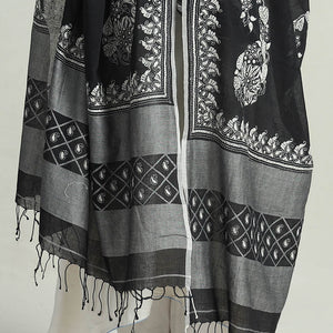 Black - Bengal Kantha Embroidery Cotton Handloom Dupatta 117