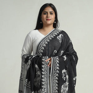 Black - Bengal Kantha Embroidery Cotton Handloom Dupatta 117