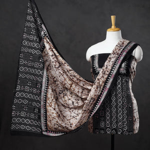 Brown - 3pc Kantha Embroidery Cotton Batik Print Dress Material 17