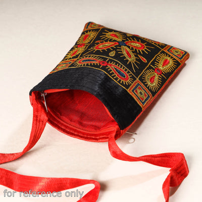 Black - Kutch Ahir Embroidery Mashru Silk Sling Bag