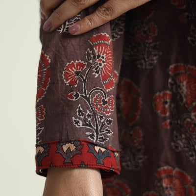Brown - Block Print Cotton Flared Ajrakh Kurta with Palazzo Set