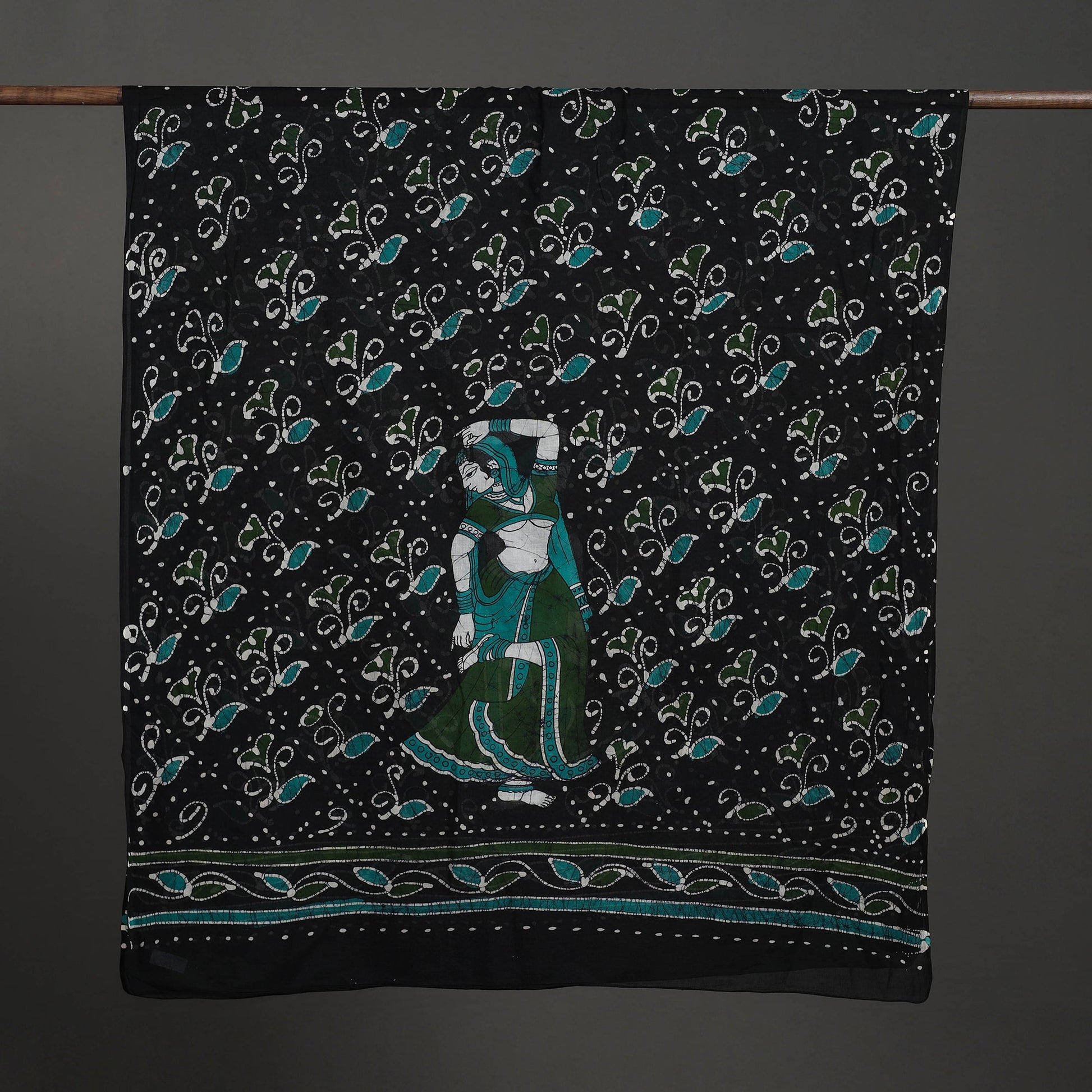 Black - Cotton Hand Batik Print Dupatta 33