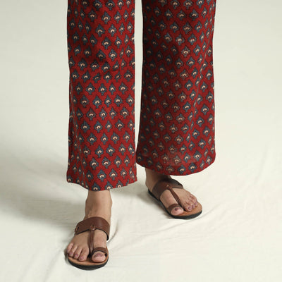 Brown - Block Print Cotton Flared Ajrakh Kurta with Palazzo Set