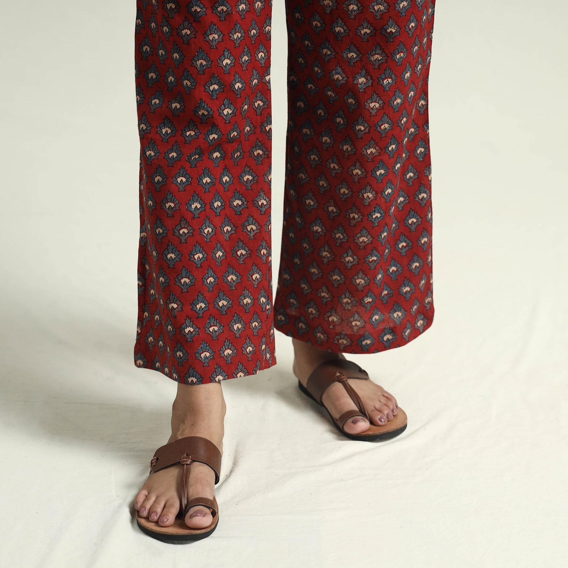 Brown - Block Print Cotton Flared Ajrakh Kurta with Palazzo Set