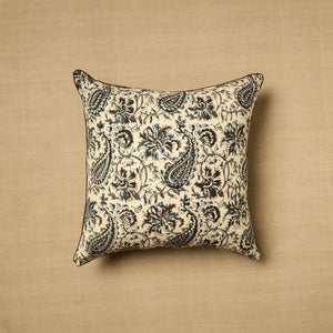 Beige - Block Print Cotton Kalamkari Cushion Cover (16 x 16 in) 11