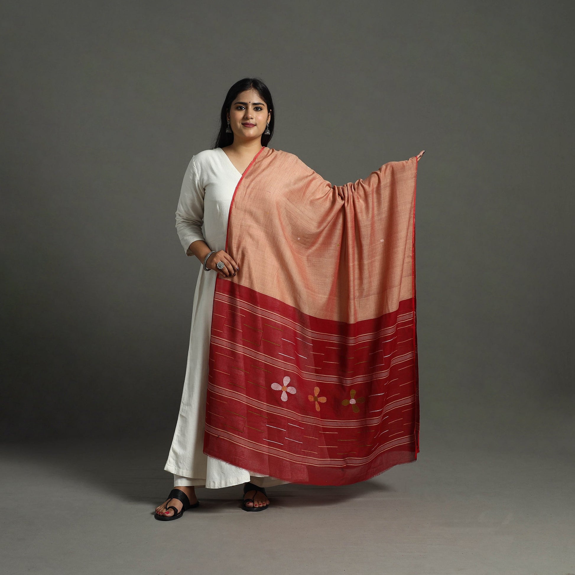 Brown - Handspun Handloom Cotton Jamdani Dupatta 33