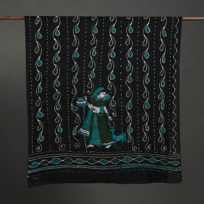 Black - Cotton Hand Batik Print Dupatta 30