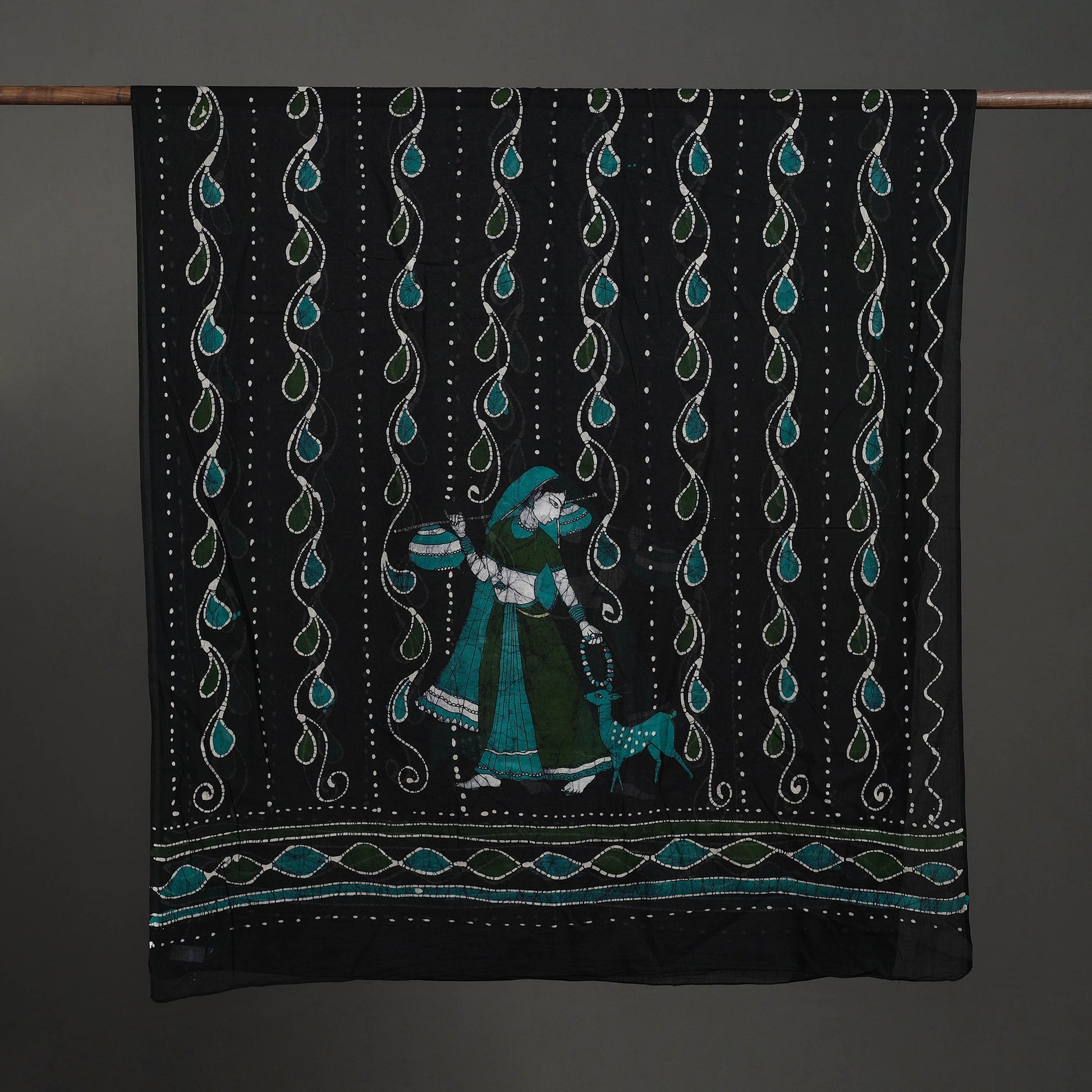 Black - Cotton Hand Batik Print Dupatta 30
