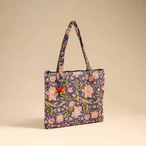 Blue - Handcrafted Quilted Cotton Handbag 07