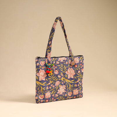 Blue - Handcrafted Quilted Cotton Handbag 07