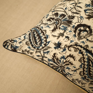 Beige - Block Print Cotton Kalamkari Cushion Cover (16 x 16 in) 11