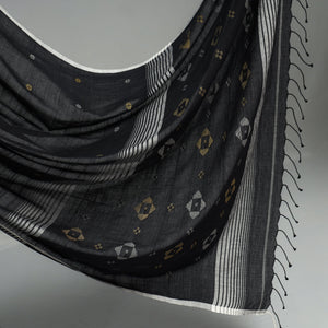 Black - Handloom Cotton Phulia Jamdani Saree with Tassels