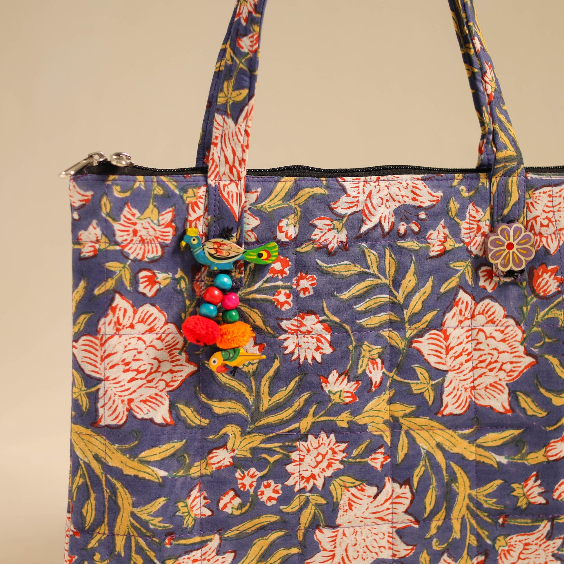 Blue - Handcrafted Quilted Cotton Handbag 07