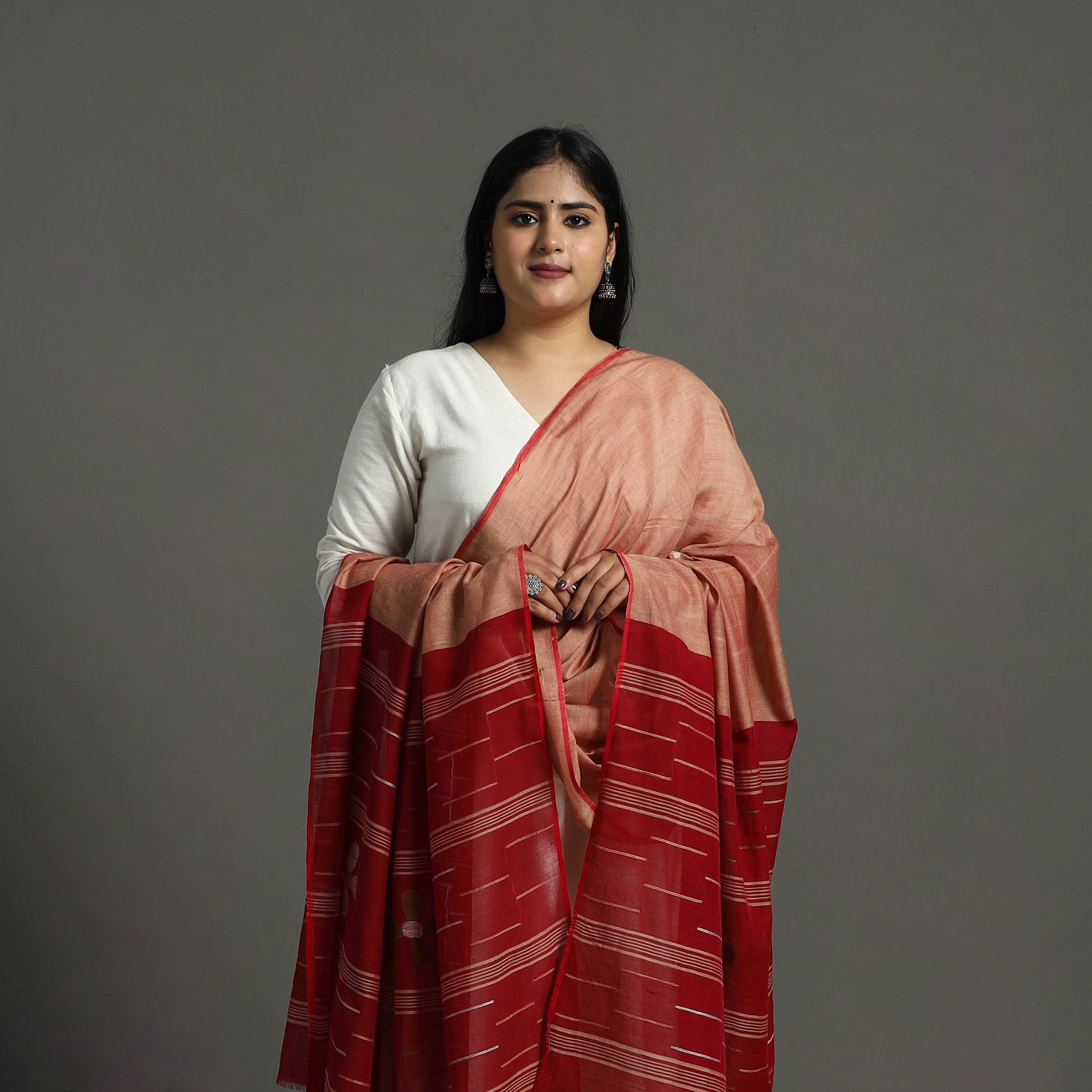 Brown - Handspun Handloom Cotton Jamdani Dupatta 33