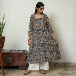 Black - Hand Block Print Cotton A-Line Kalamkari Kurta 18