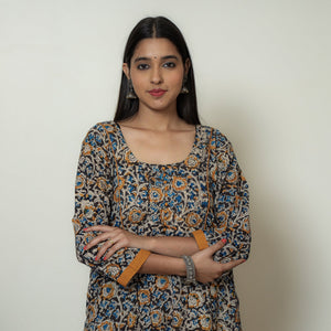 Black - Hand Block Print Cotton A-Line Kalamkari Kurta 18