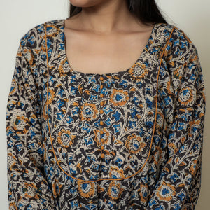 Black - Hand Block Print Cotton A-Line Kalamkari Kurta 18