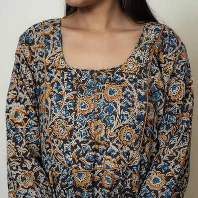 Black - Hand Block Print Cotton A-Line Kalamkari Kurta 18