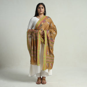Brown - Bengal Kantha Embroidery Cotton Handloom Dupatta 120