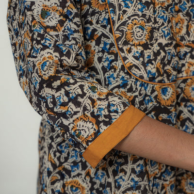 Black - Hand Block Print Cotton A-Line Kalamkari Kurta 18
