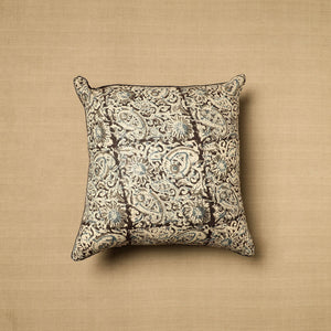 Beige - Block Print Cotton Kalamkari Cushion Cover (16 x 16 in) 13