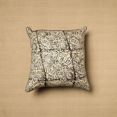 Beige - Block Print Cotton Kalamkari Cushion Cover (16 x 16 in) 13