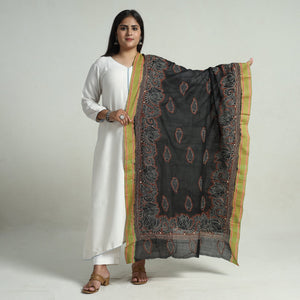 Black - Bengal Kantha Embroidery Cotton Handloom Dupatta 121