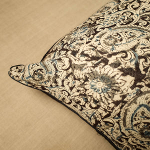 Beige - Block Print Cotton Kalamkari Cushion Cover (16 x 16 in) 13