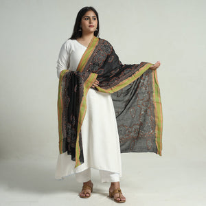 Black - Bengal Kantha Embroidery Cotton Handloom Dupatta 121
