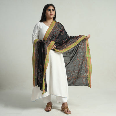 Black - Bengal Kantha Embroidery Cotton Handloom Dupatta 121