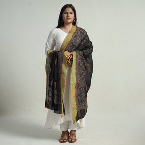 Black - Bengal Kantha Embroidery Cotton Handloom Dupatta 121