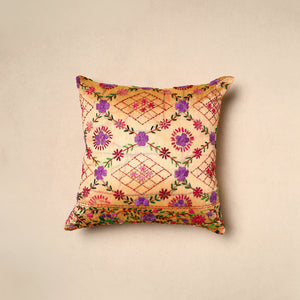 Beige  - Chinon Phulkari Embroidered Cushion Cover 07