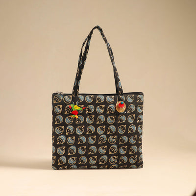 Black - Handcrafted Quilted Cotton Handbag 10
