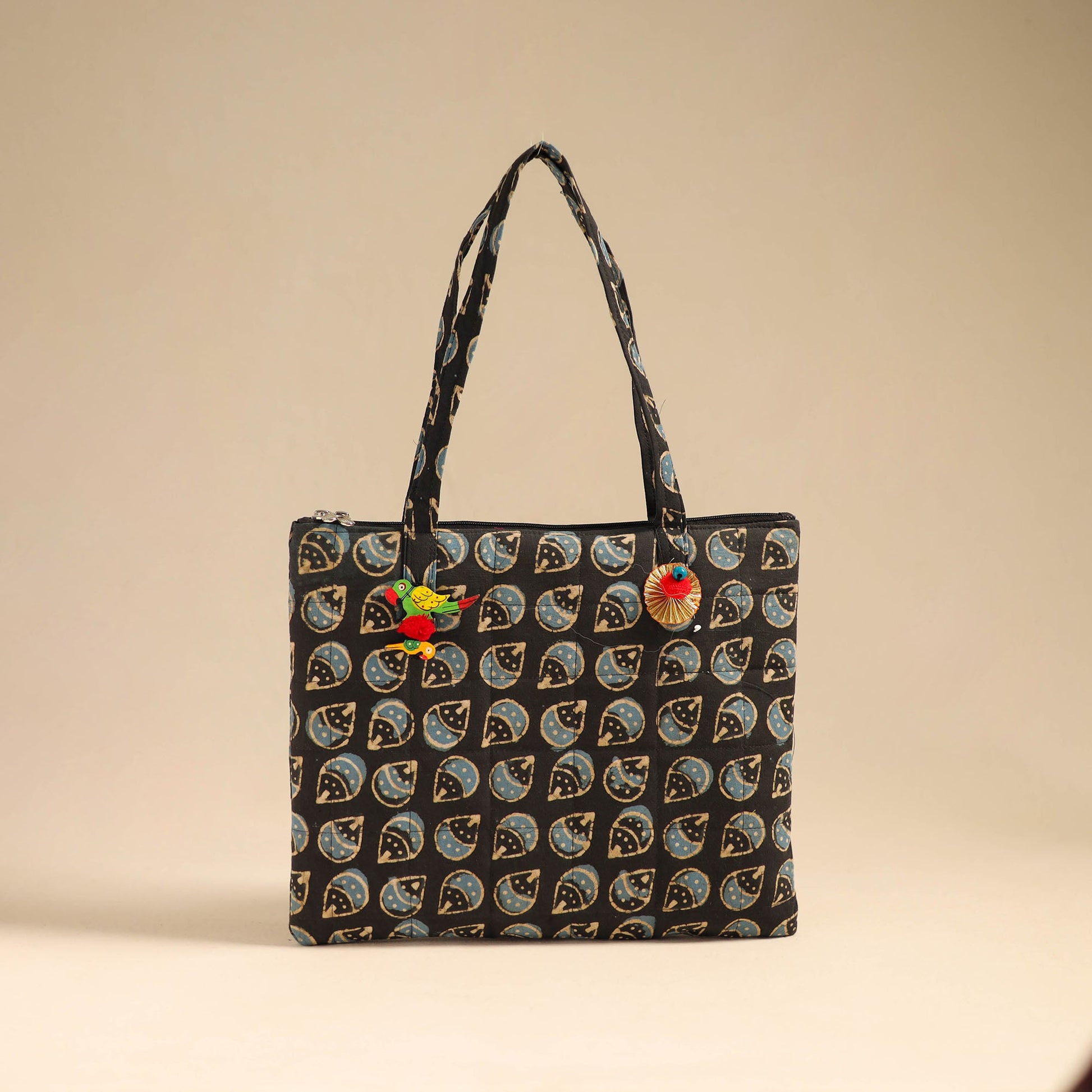 Black - Handcrafted Quilted Cotton Handbag 10