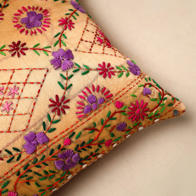 Beige  - Chinon Phulkari Embroidered Cushion Cover 07