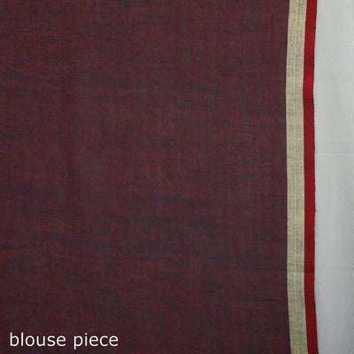 Brown - Handloom Cotton Phulia Jamdani Saree with Tassels