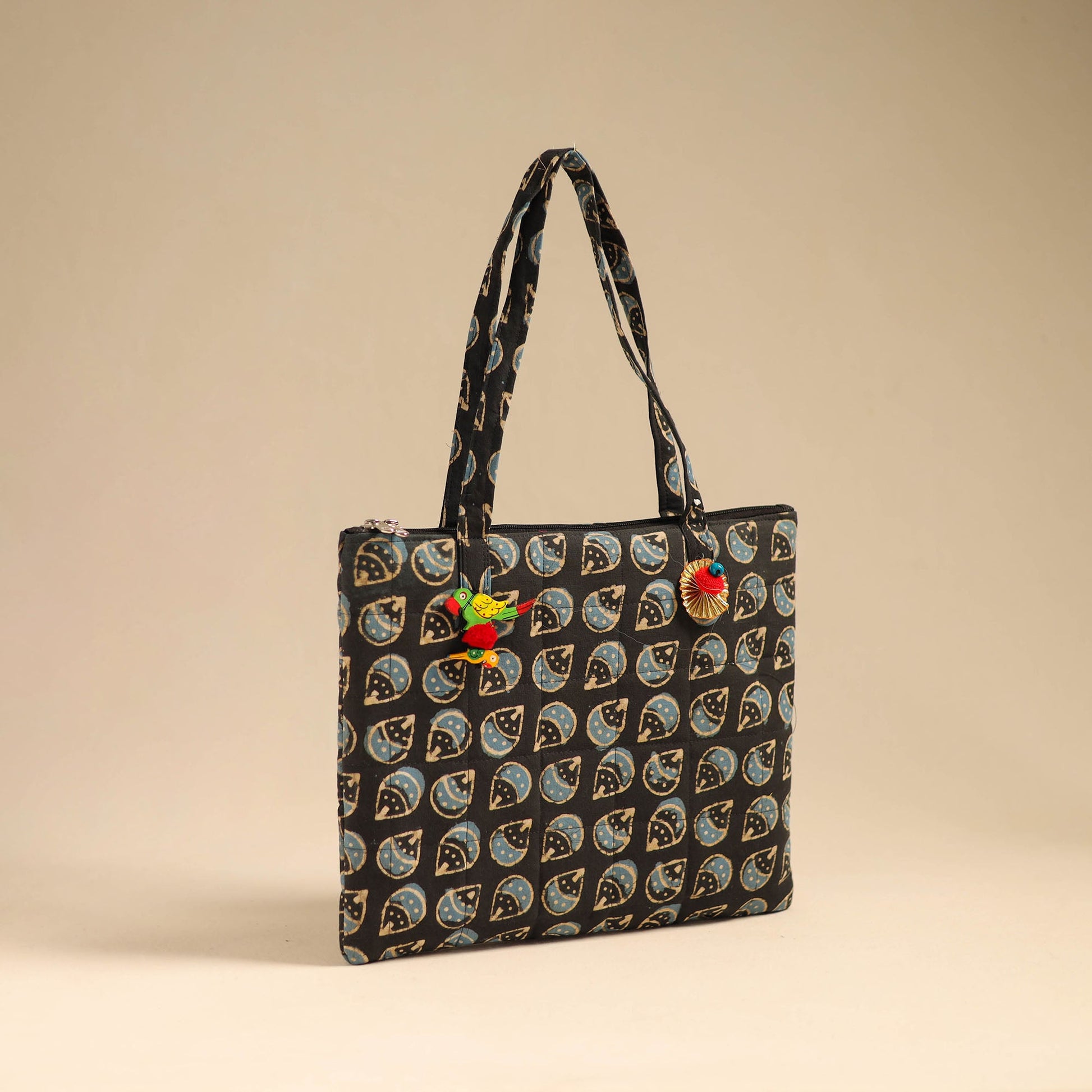 Black - Handcrafted Quilted Cotton Handbag 10