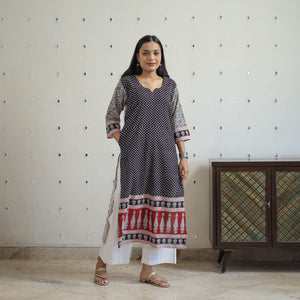 Black - Block Print Cotton Straight Bagh Kurta 07