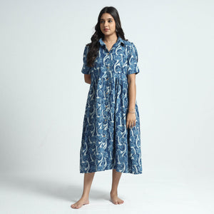 Blue - Bindaas Art Block Printed Cotton Dress