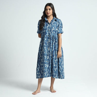 Blue - Bindaas Art Block Printed Cotton Dress