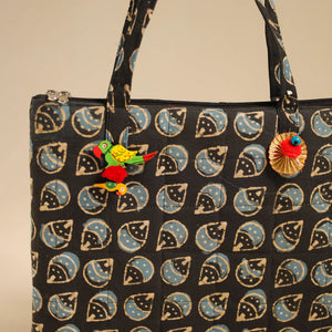 Black - Handcrafted Quilted Cotton Handbag 10