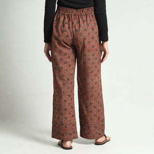 Brown - Ajrakh Block Printed Cotton Elasticated Palazzo