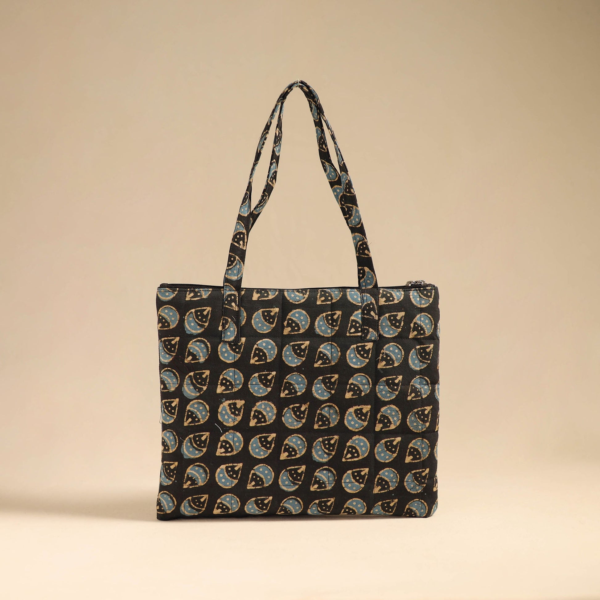 Black - Handcrafted Quilted Cotton Handbag 10